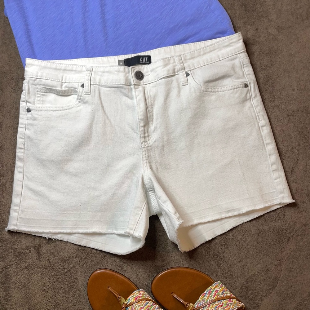 Kut from the Kloth White Jean Shorts Raw Hem
